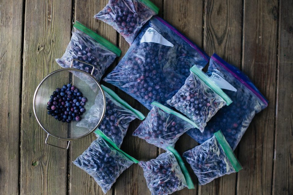 Blueberries in plastic bags
