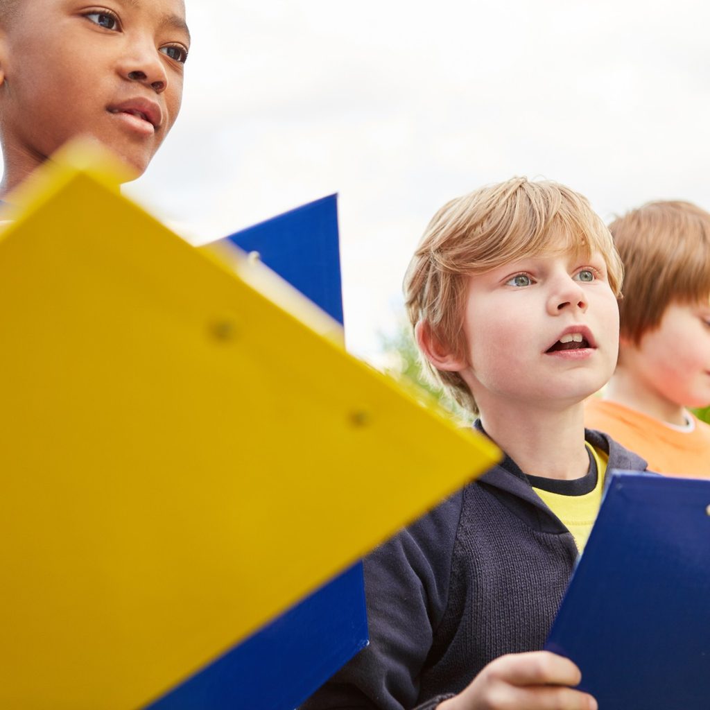 Group of kids at beginning a scavenger hunt