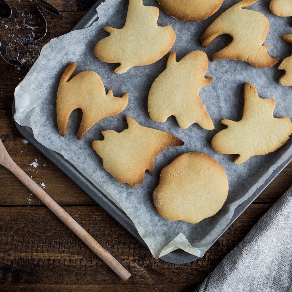 Halloween cookies on baking sheet