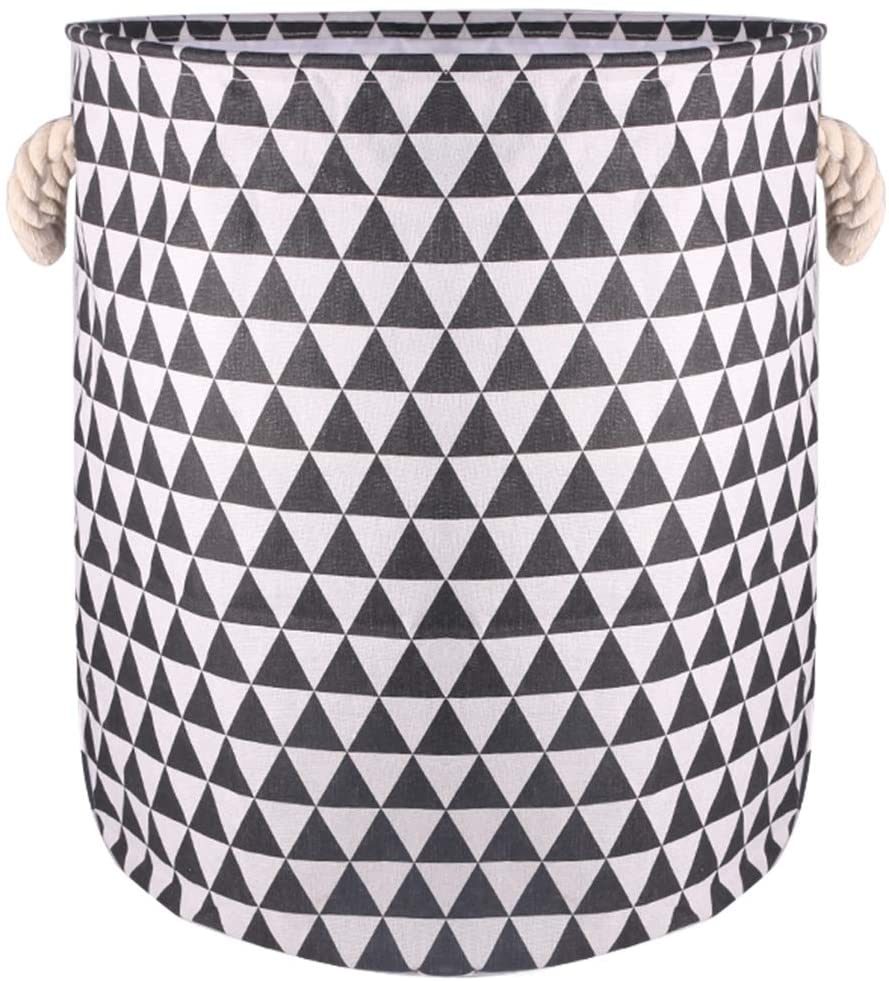 19.7-Inches Thickened Large Laundry Basket, Laundry Hamper with Durable Cotton Handle, Drawstring Waterproof Round Collapsible Storage Basket (Black)