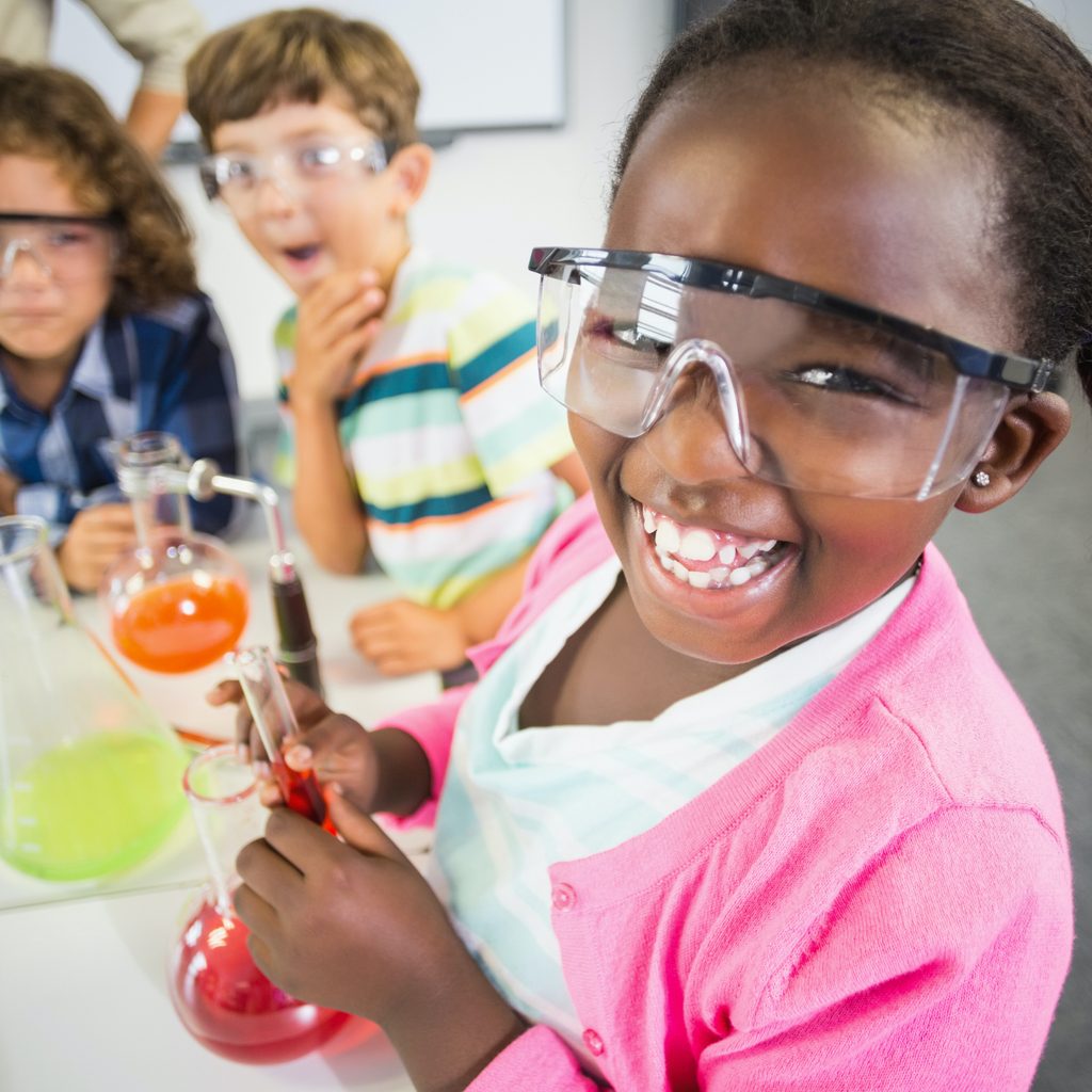 Kids using science kits