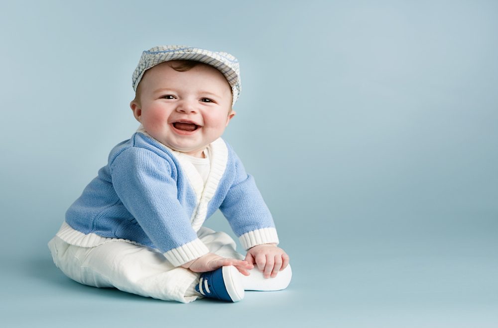 Baby on blue background