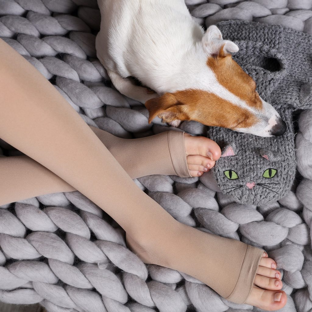 Woman wearing compression socks