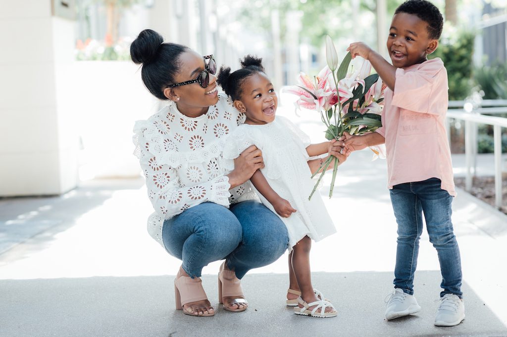 Mom out with children.