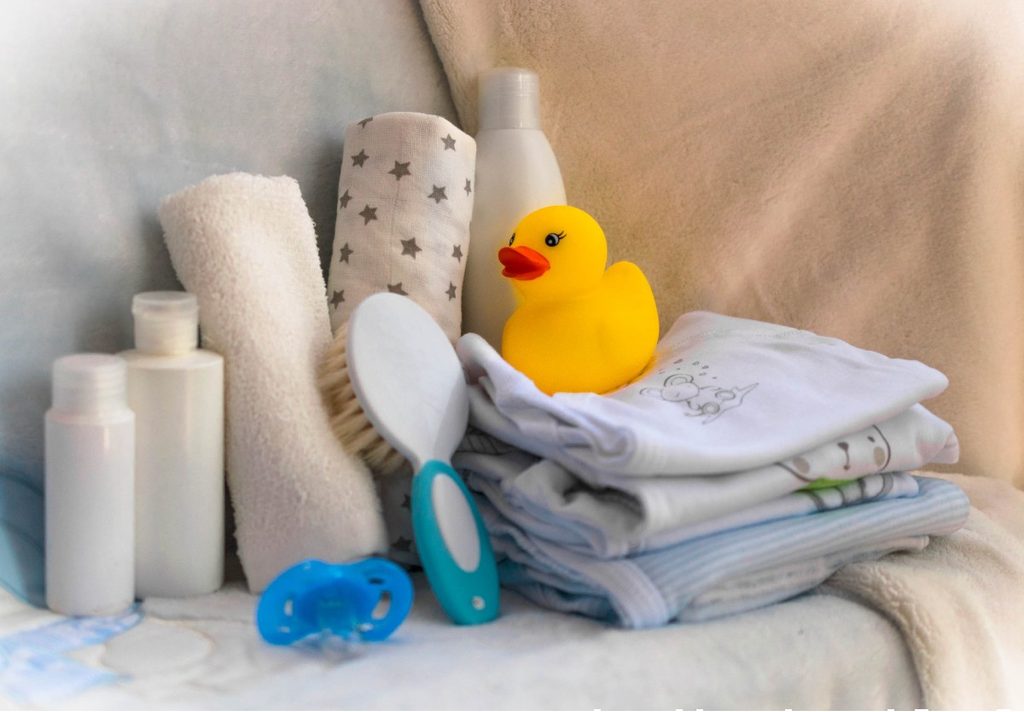 Baby bath supplies in a nursery