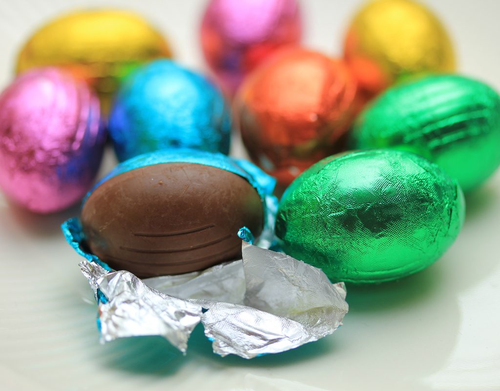 Pile of chocolate Easter eggs