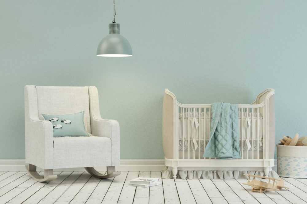 A chair and dresser In a nursery