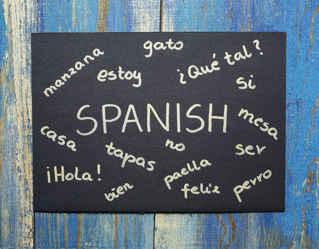 Spanish words on a chalk board