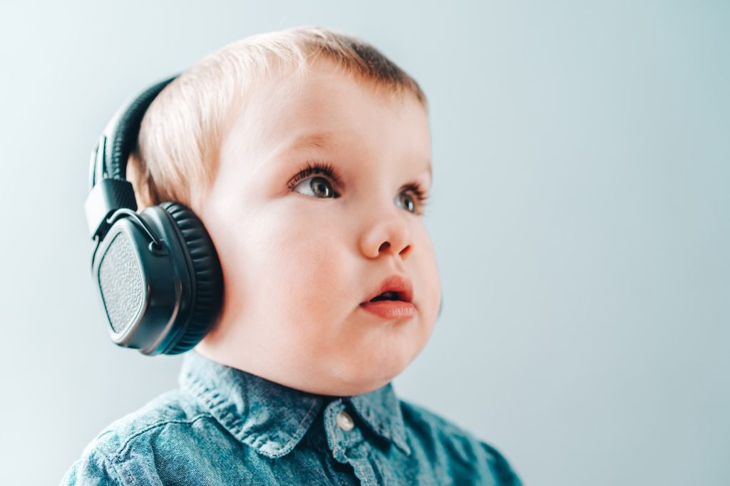 Baby wearing headphones