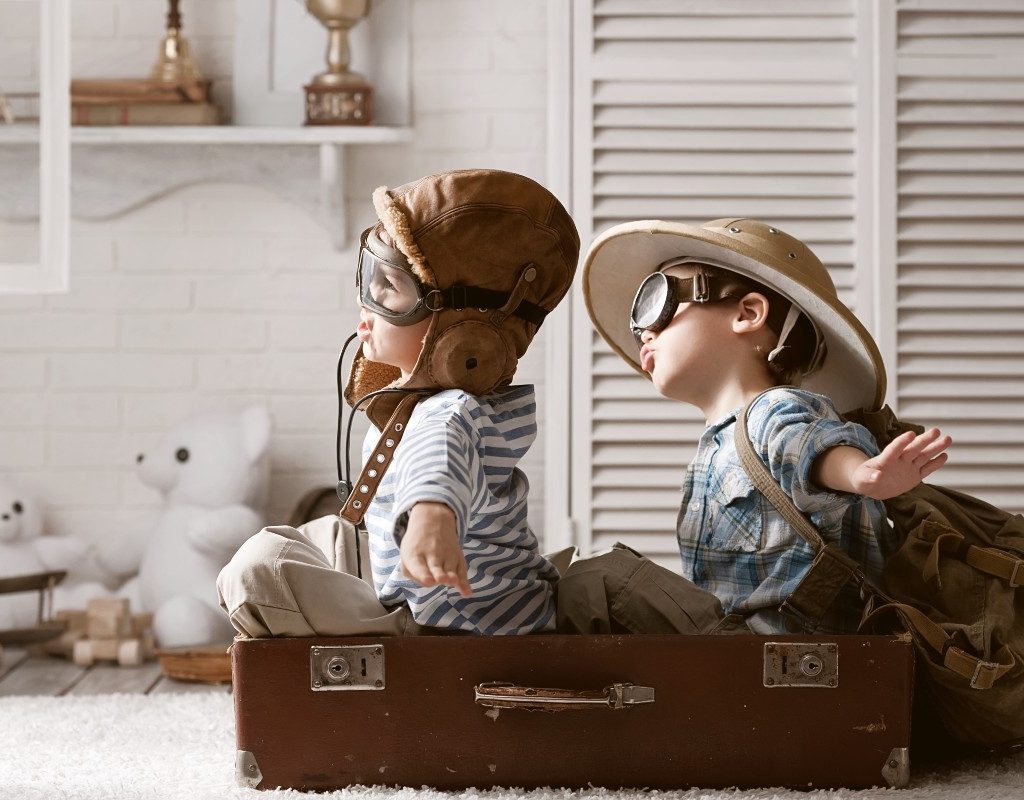boys preparing for flight
