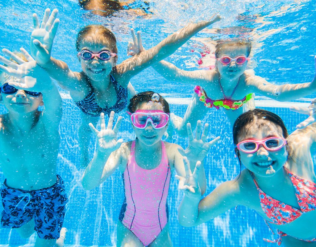 Kids playing games in a pool