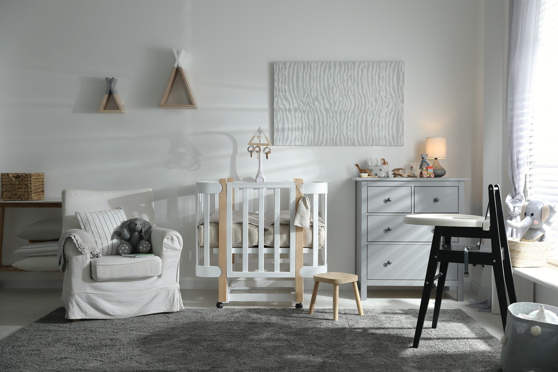 A high chair in a nursery