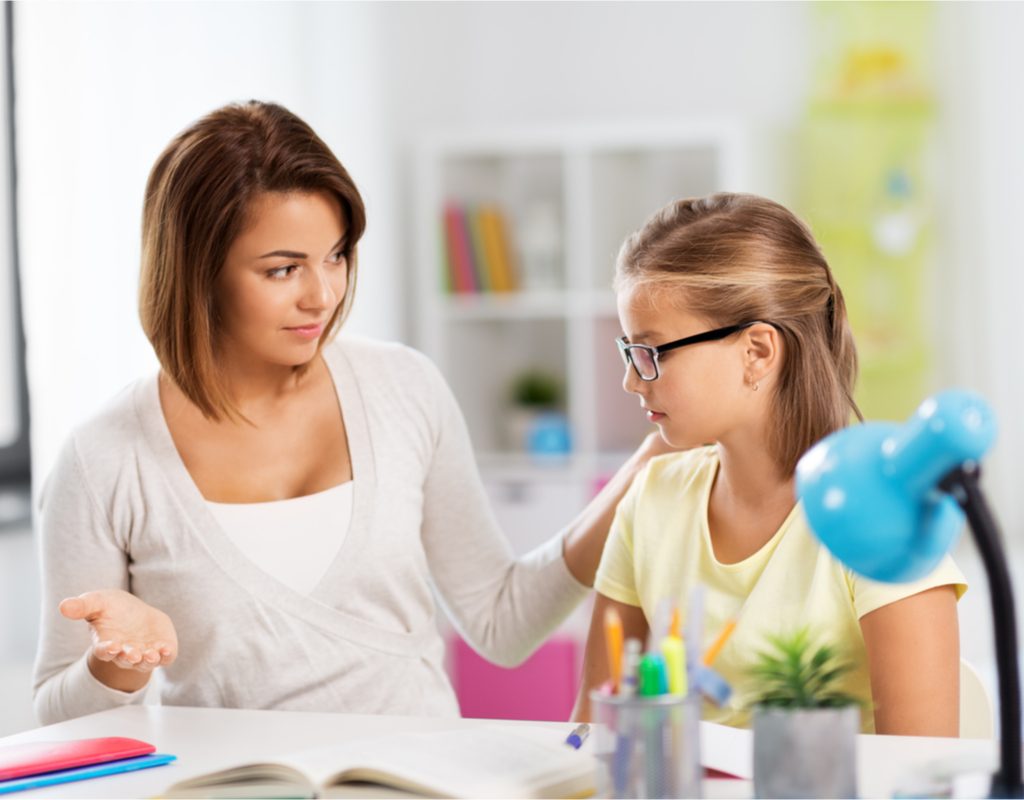 Mother and daughter talking about summer school