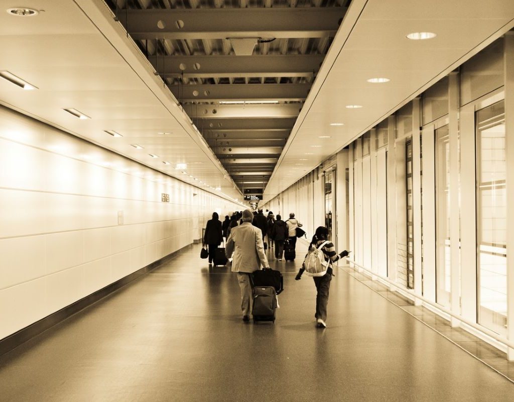 travelers in an airport