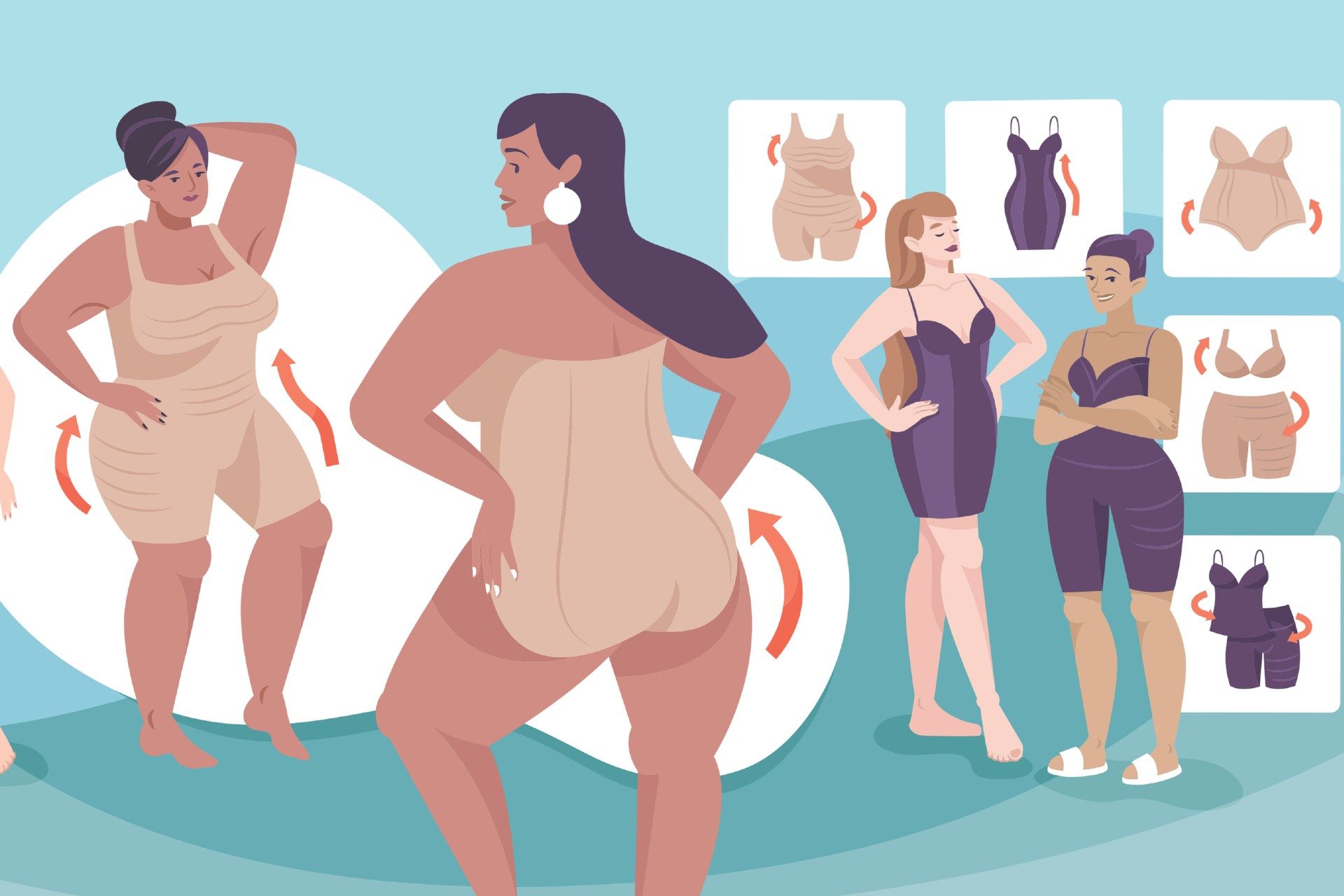 Animation featuring women of different races and shapes in shapewear