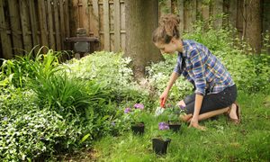 Teen girl gardening.