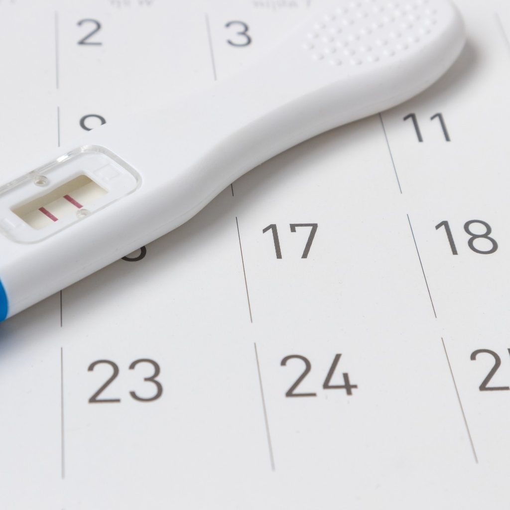 Calendar with pregnancy test