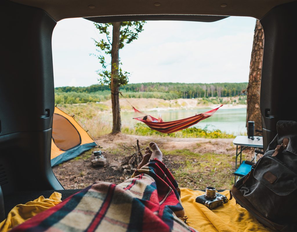 View from a car tent