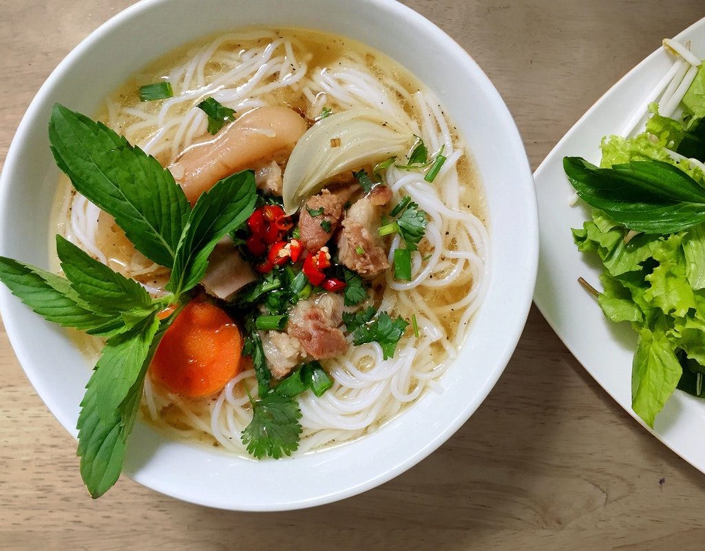 Pho noodles and vegetables