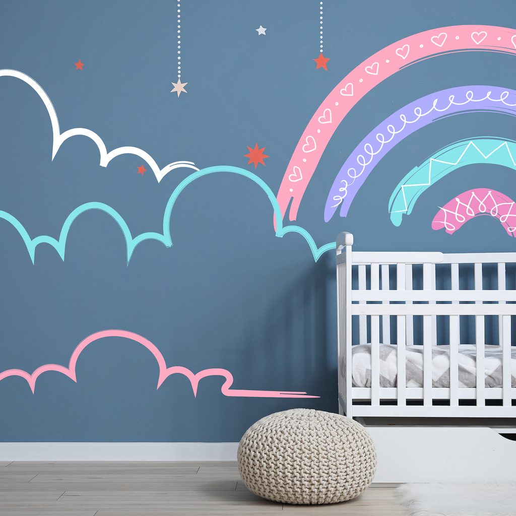 nursery with rainbow wall decals
