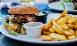 Fast-food lunch of a burger and fries