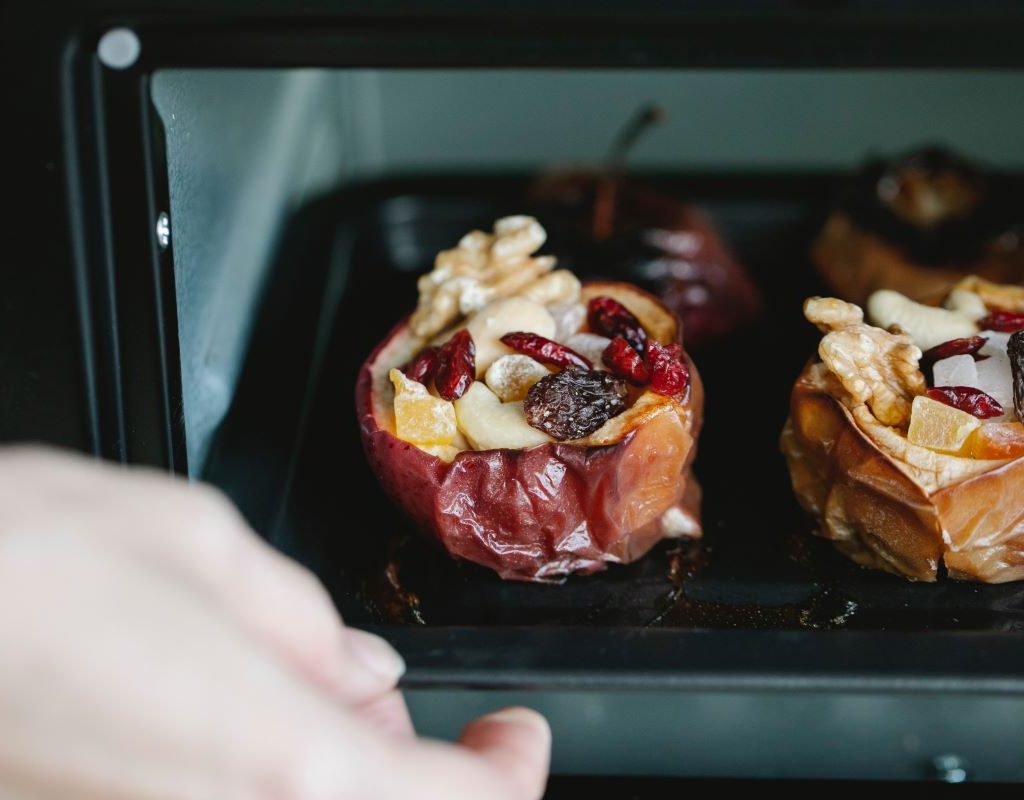stuffed apples out of the oven