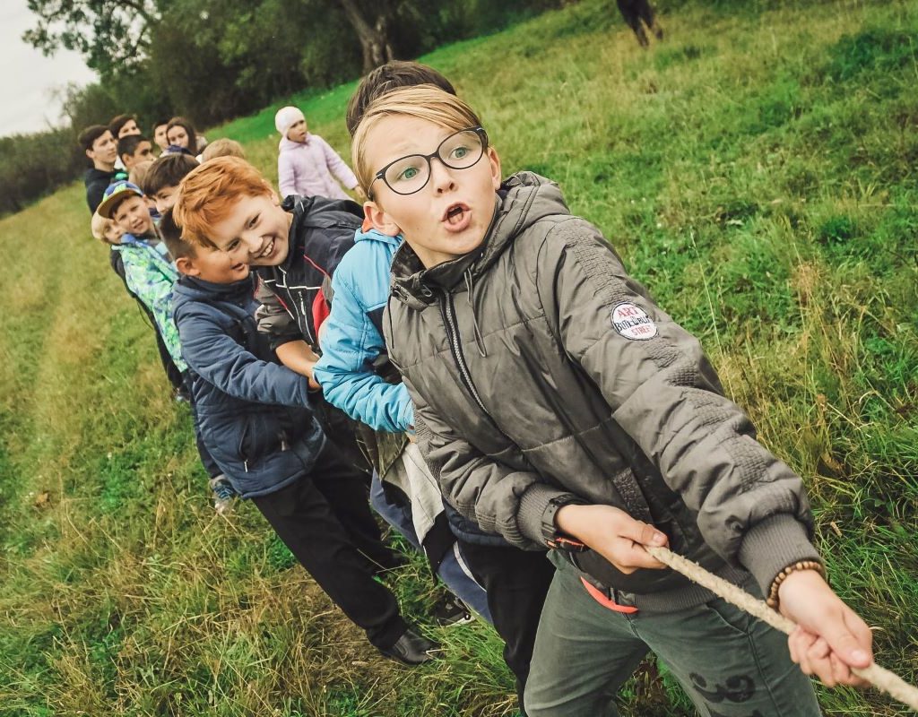 Children playing tug-of-war
