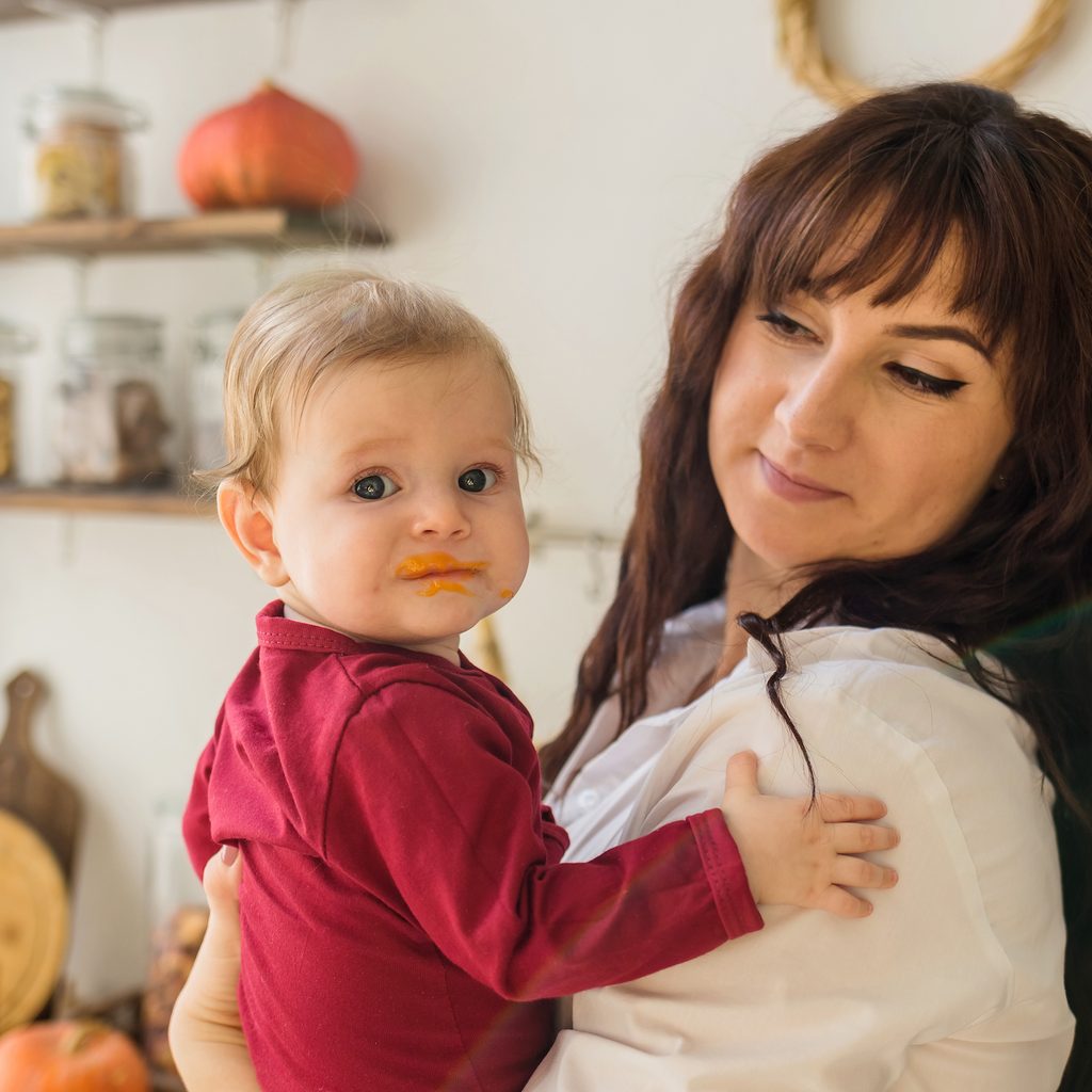 mom and baby in fall