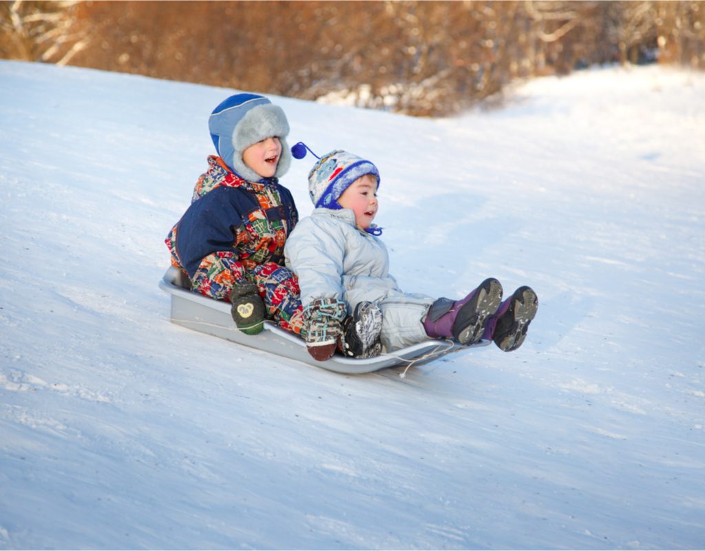 A couple of children sledding together