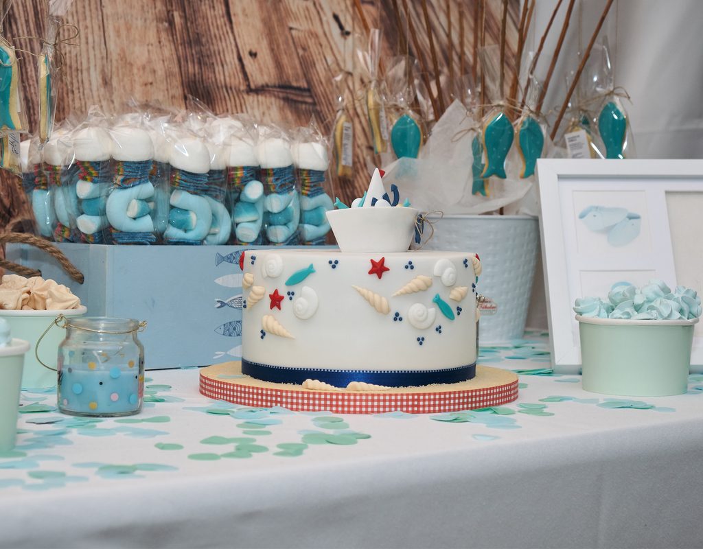 Nautical birthday cake at themed party