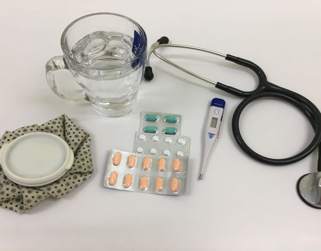 Ice pack with medicine and doctor's tools