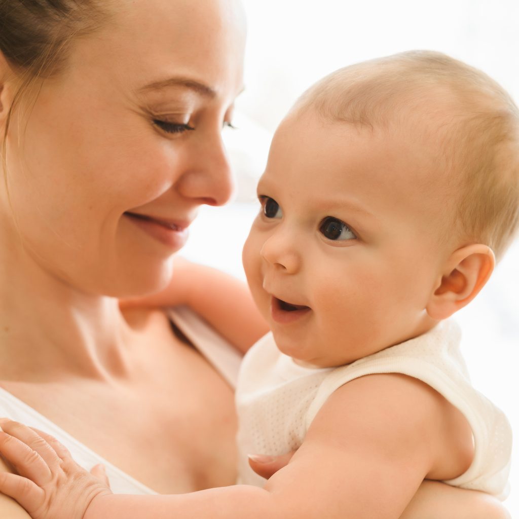 Close up of mother and baby