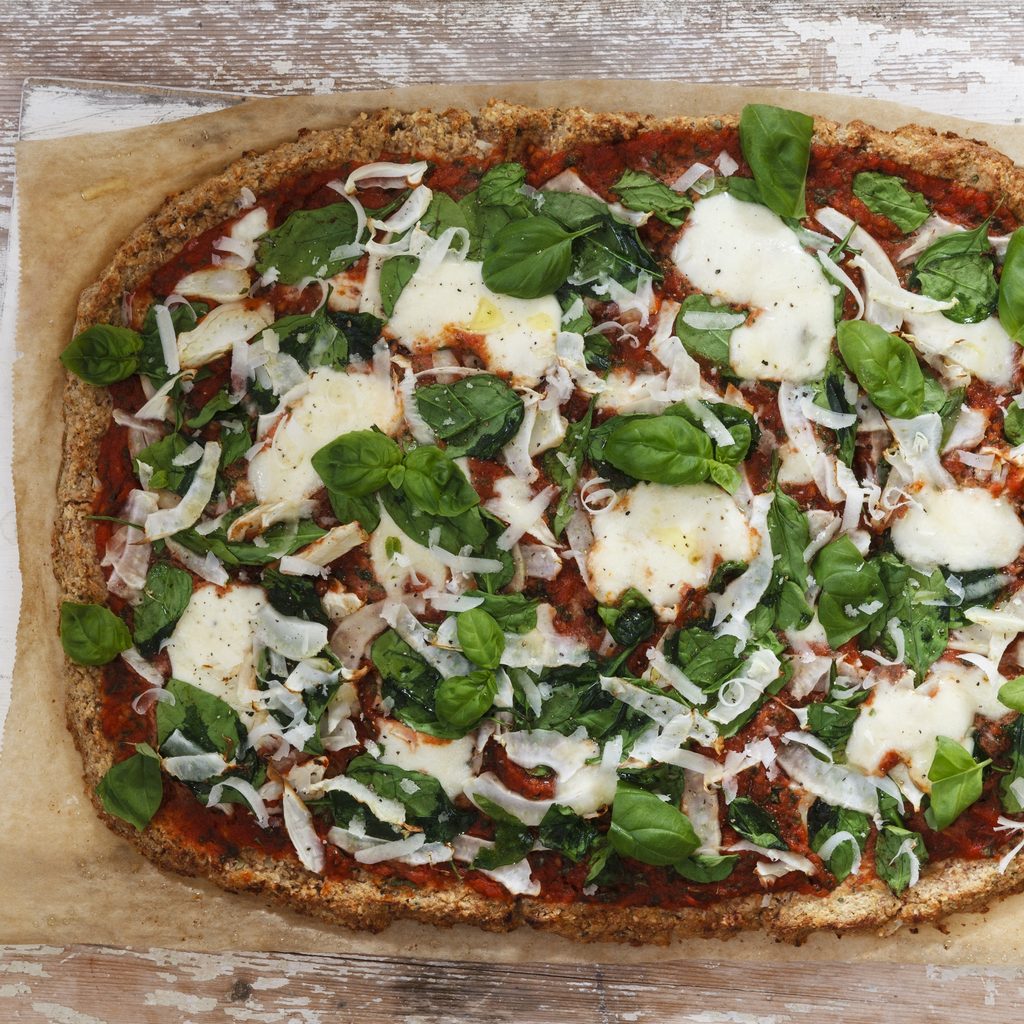 Gluten-free pizza with cauliflower bottom