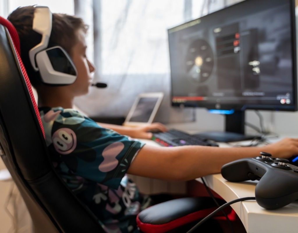 Teen playing a video game