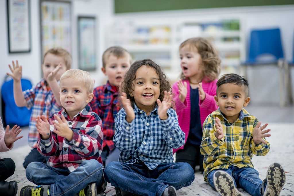 Group of young children are at a preschool