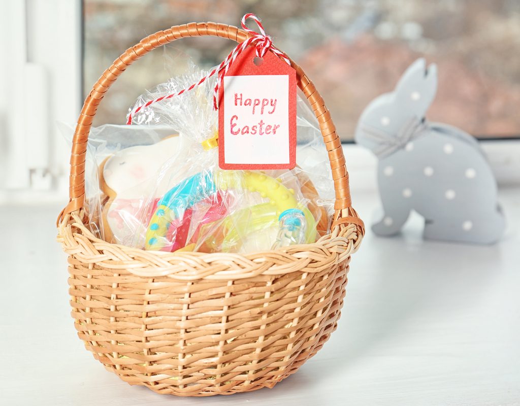 Easter basket filled with baby toys