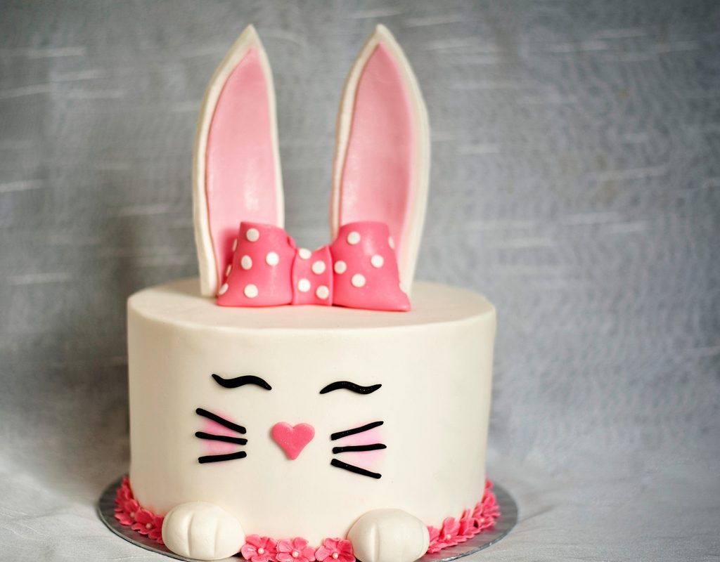 rabbit topper cake decorated for Easter