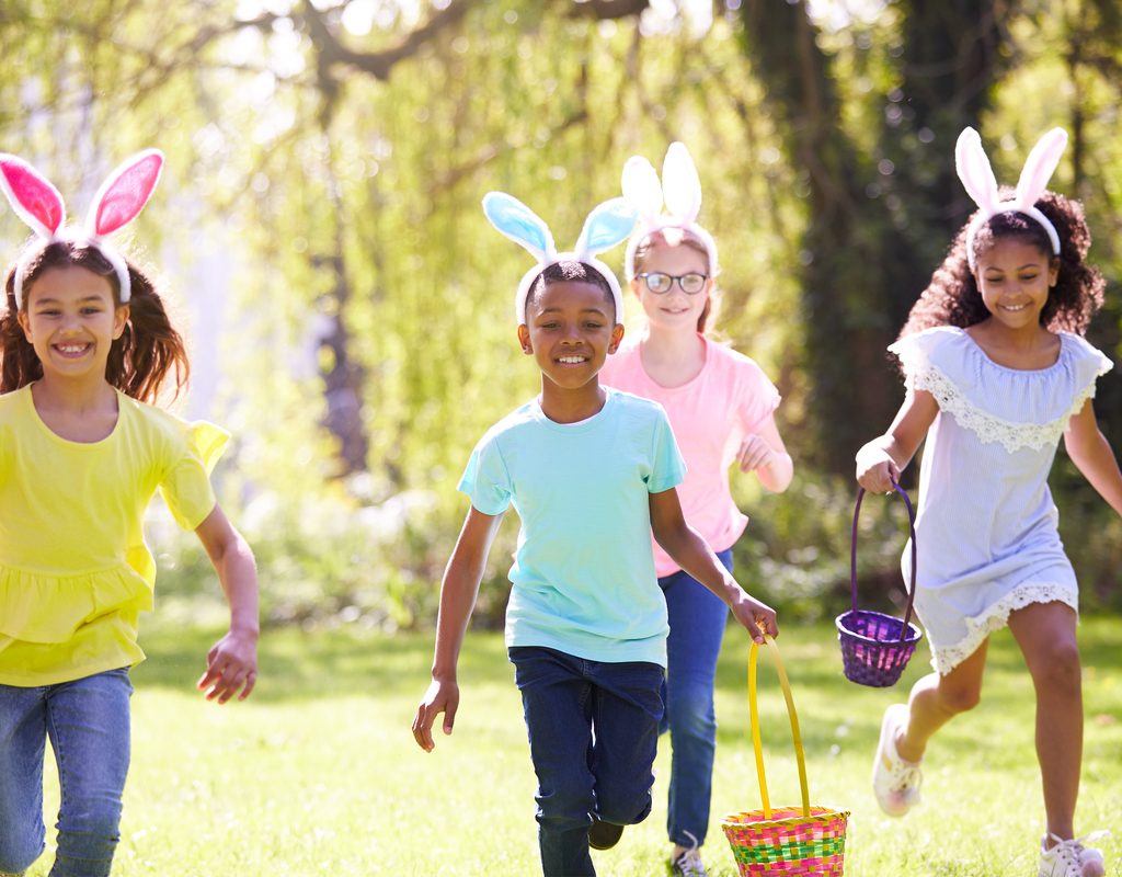older kids having fun on an Easter egg hunt