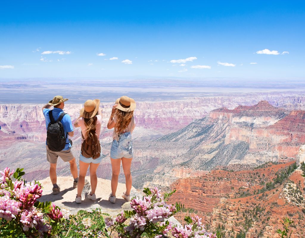 Family enjoys the view on a hike in the Grand Canyon