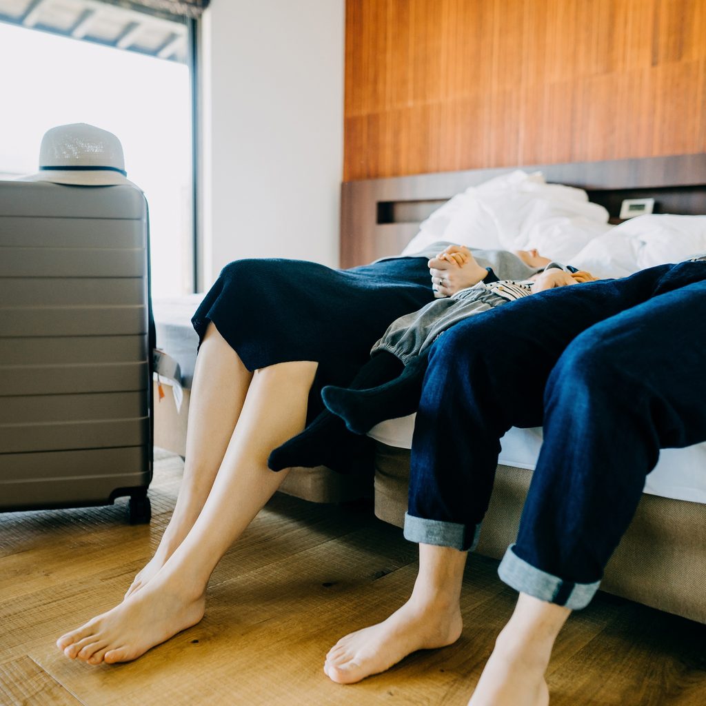 Exhausted family on vacation