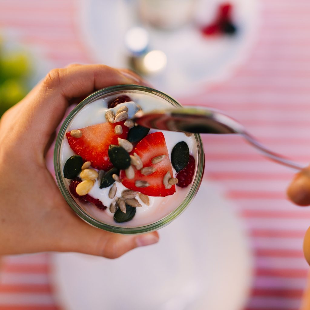 Jar of overnight oats with berries
