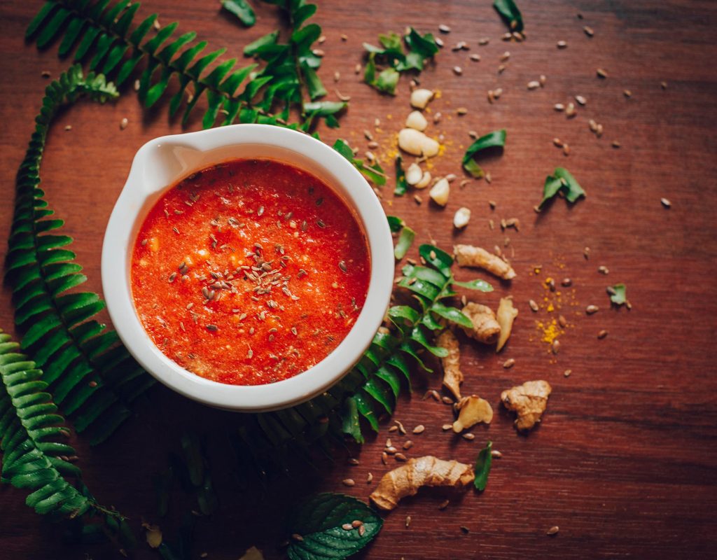 Tasty bowl of tomato and coconut soup