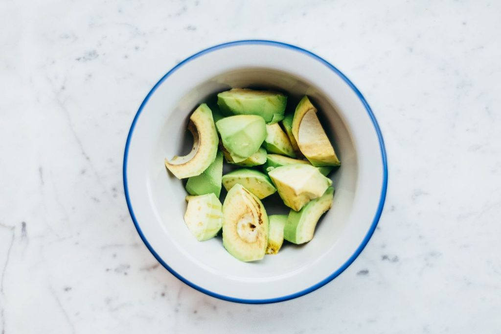 Avocado pieces in a bowl