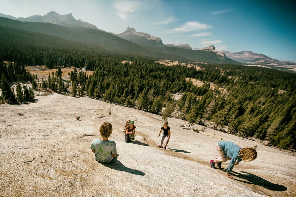 Family on a vacation and playing on a mountain in Yosemit