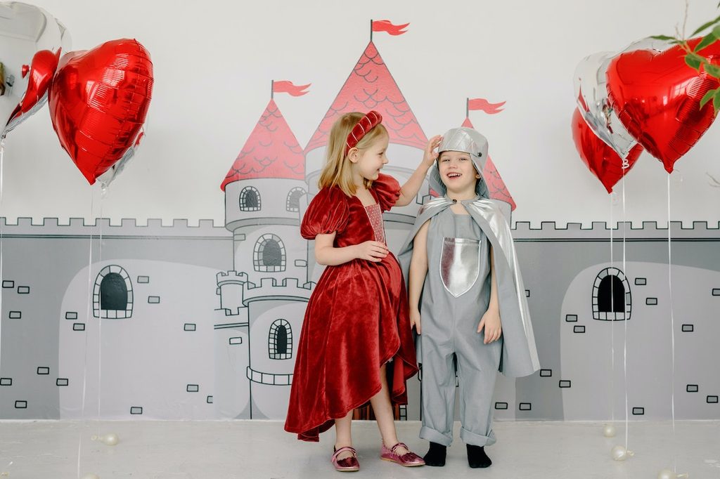 Two kids dressed as a princess and a knight