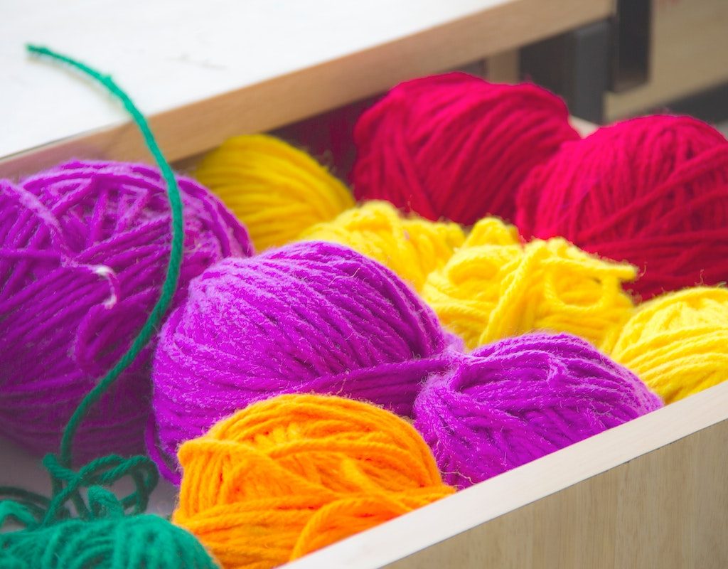 Yarn of different colors in drawer
