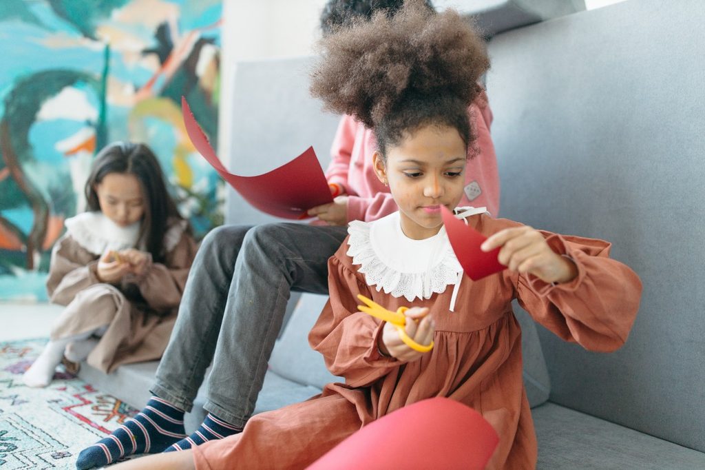 Child working on art in Montessori school