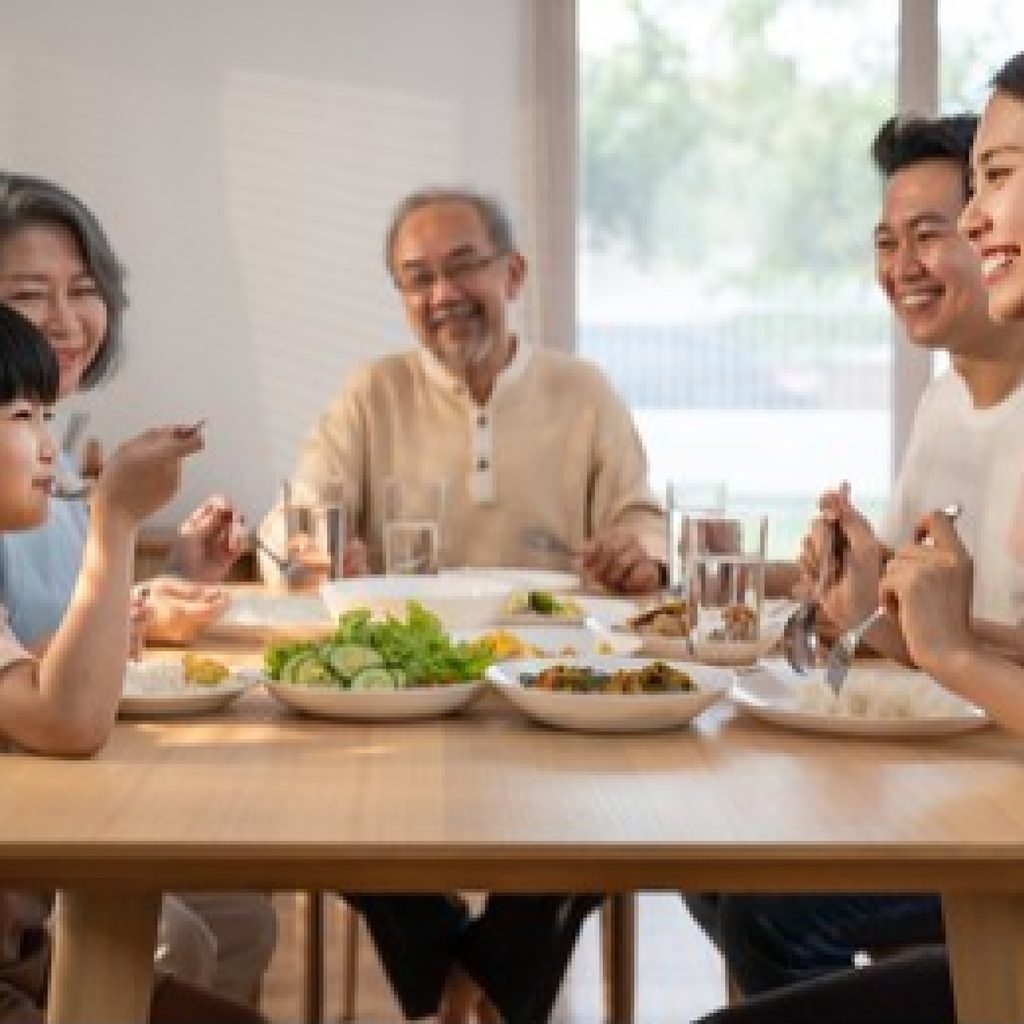 Family with good table manners