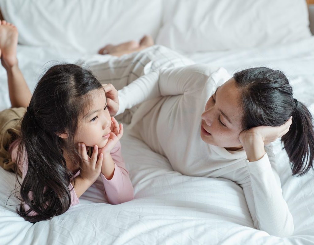 A parent having a talk with their child.