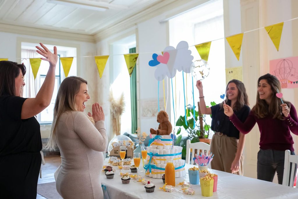 A baby shower party with a few guests.
